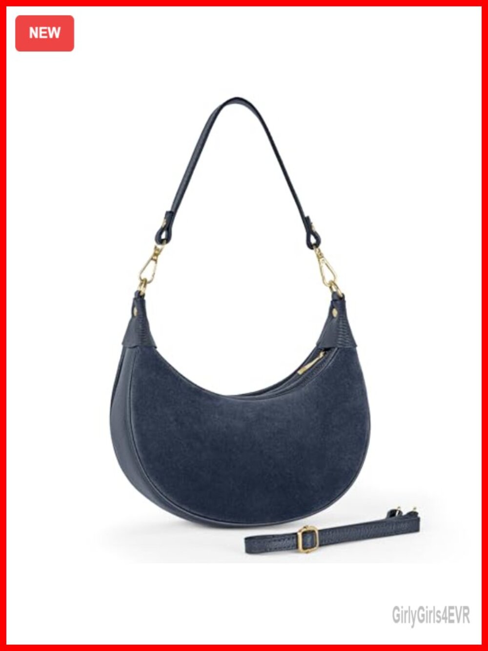 Genuine Suede Shoulder Bag Crescent Saddle Purse with 2 Straps